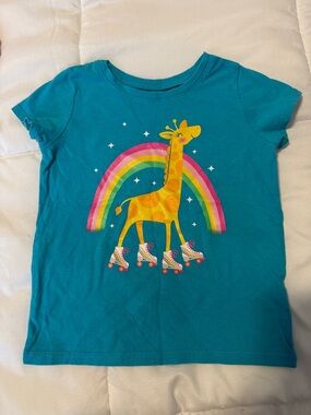 Girls' Blue Giraffe Roller Skate Graphic Tee